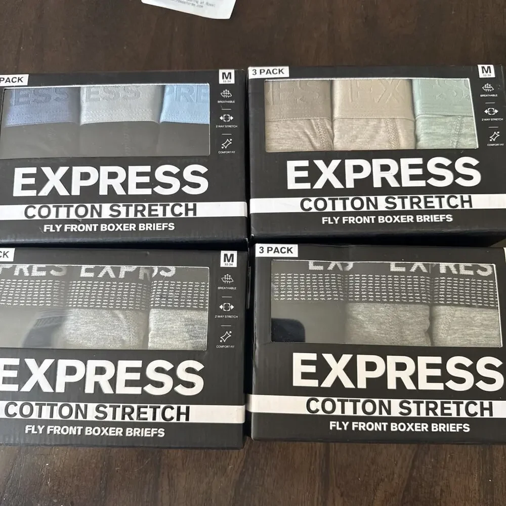Express 3 Men's Cotton Stretch Fly Front Boxer Briefs Medium (32-34)